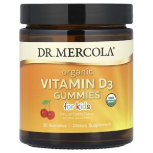 Dr. Mercola Gomas de Vitamina D3 Orgânica Para Crianças Cereja Natural 30 Gomas (25 mcg (1.000 UI) por Goma)