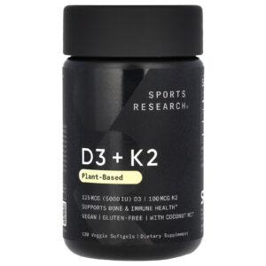 Sports Research D3 + K2 À Base de Plantas 120 Cápsulas Softgel Vegetais