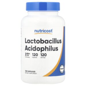 Nutricost Lactobacillus Acidophilus 50 mg (2 Bilhões de UFCs) 120 Cápsulas