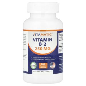 Vitamatic Vitamina B2 250 mg 200 Cápsulas Vegetais