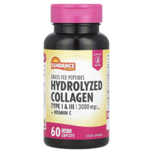 Sundance Vitamins Colágeno Hidrolisado Tipos I e III + Vitamina C 60 Cápsulas Revestidas