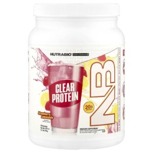 NutraBio Clear Protein Powder Isolado de Proteína Whey Limonada de Morango 518 g (12 lb)
