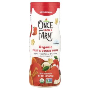 Once Upon A Farm Puffs de Frutas e Vegetais Orgânicos Esterlina Maçã Batata-Doce e Coco com Canela Sem Açúcar 425 g (15 oz)