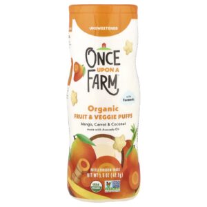 Once Upon A Farm Puffs de Frutas e Vegetais Orgânicos Esfoliante Manga Cenoura e Coco com Cúrcuma Sem Açúcar 425 g (15 oz)