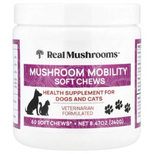 Real Mushrooms Cápsulas Mastigáveis Mushroom Mobility Para Cães e Gatos 60 Cápsulas Mastigáveis 240 g (847 oz)