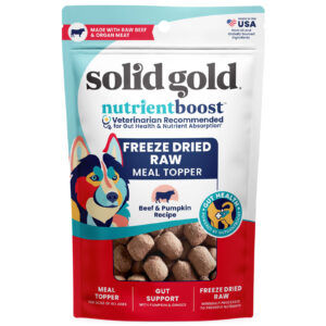 Solid Gold Cobertura para Refeições Cruas Liofilizada Para Cães Todas as Idades Receita com Carne e Abóbora 42 g (15 oz)