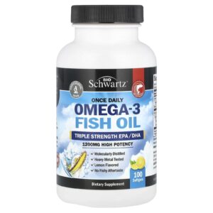 BioSchwartz Uma Vez ao Dia Óleo de Peixe Ômega-3 Dosagem Tripla Alta Potência Sabor Limão 1.200 mg 100 Cápsulas Softgel