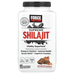 Force Factor Supreme Shilajit™ Defumado à Moda Antiga 60 Cápsulas Mastigáveis