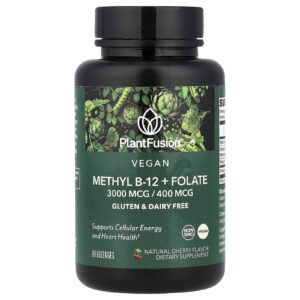 PlantFusion Metil B-12 Vegana + Folato Cereja Natural 60 Pastilhas
