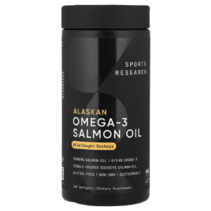 Sports Research Óleo de Salmão Ômega-3 do Alasca Sockeye Selvagem 180 Cápsulas Softgel