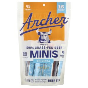 Country Archer Jerky Ministicks de Carne Pproveniente de Gado Criado no Pasto Original 16 Bastões 14 g (05 oz) Cada