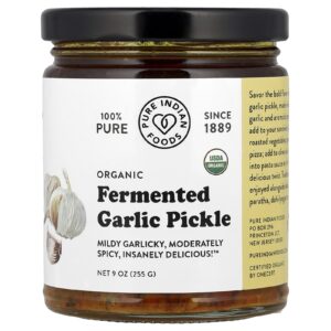 Pure Indian Foods Pickle de Alho Fermentado Orgânico 255 g (9 oz)
