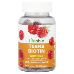Lifeable Gomas de Biotina para Adolescentes Framboesa 60 Gomas (5.000 mcg por Goma)