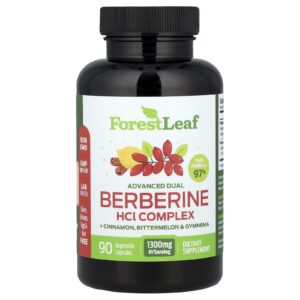 Forest Leaf Complexo Duplo de Cloridrato de Berberina Avançado + Canela Melão-de-São-Caetano e Gymnema 90 Cápsulas Vegetais