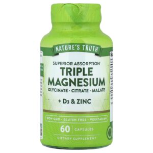 Natures Truth Magnésio Triplo + D3 e Zinco 60 Cápsulas