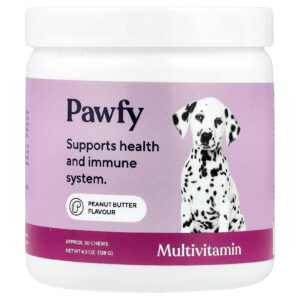 Pawfy Multivitamínico Para Cães a Partir de 6 Meses Manteiga de Amendoim 30 Cápsulas Mastigáveis 128 g (45 oz)