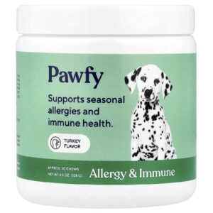 Pawfy Alergias e Imunidade Para Cães a Partir de 6 Meses Turkey 30 Cápsulas Mastigáveis 128 g (45 oz)
