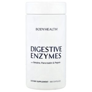 BodyHealth Enzimas Digestivas com Betaína Pancreatina e Pepsina 180 Cápsulas