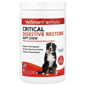 VetSmart Formulas Cápsulas Mastigáveis Critical Digestive Restore Para Cães 60 Cápsulas Mastigáveis 180 g (63 oz)