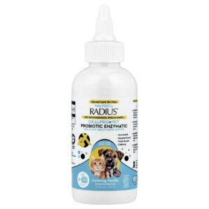 RADIUS Pets Too™ OralPro + Probiótico para Animais de Estimação Enzimático Aditivo de Água para a Saúde Oral e Intestinal Baunilha Calmante 118 ml (4 oz)