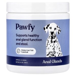 Pawfy Glândulas Anais A Partir de 6 Meses Manteiga de Amendoim 30 Cápsulas Mastigáveis 128 g (45 oz)