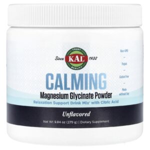KAL Glicinato de Magnésio Calmante em Pó Sem Sabor 279 g (984 oz)