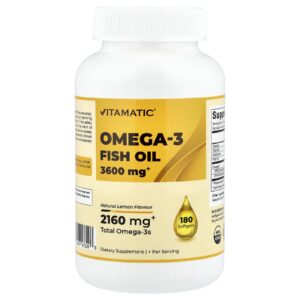 Vitamatic Óleo de Peixe Ômega-3 Limão Natural 180 Cápsulas Softgel