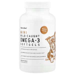 Chew + Heal Minicápsulas Softgel de Ômega-3 de Pesca Selvagem Para Cães e Gatos 180 Cápsulas Softgel