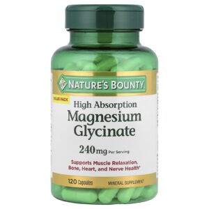 Natures Bounty Glicinato de Magnésio Alta Absorção 120 Cápsulas (120 mg por Cápsula)