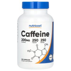 Nutricost Cafeína 200 mg 250 Cápsulas