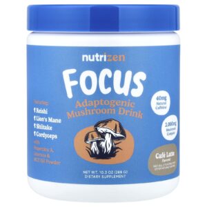 Nutricost NutriZen™ Focus Bebida de Cogumelos Adaptogênicos Café Latte 288 g (103 oz)