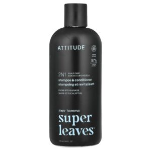 ATTITUDE Super Leaves™ Shampoo e Condicionador 2 em 1 para Cuidados com o Couro Cabeludo Para Homens Eucalipto e Sálvia 415 ml (14 fl oz)