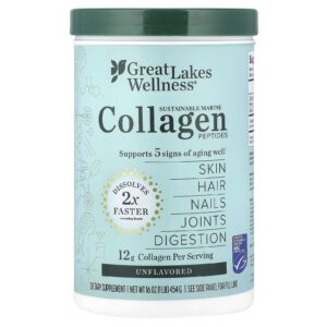 Great Lakes Wellness Peptídeos de Colágeno Marinho Sustentável Sem Sabor 454 g (16 oz)