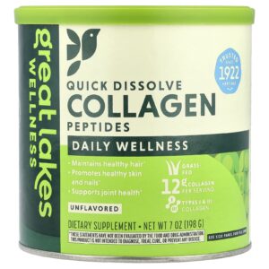 Great Lakes Wellness Peptídeos de Colágeno de Dissolução Rápida Bem-Estar Diário Sem Sabor 198 g (7 oz)