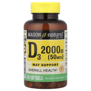Mason Natural Vitamina D3 50 mcg (2.000 UI) 300 Cápsulas Softgel