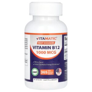 Vitamatic Vitamina B12 de Dissolução Rápida Fruto Silvestre 1.000 mcg 365 Comprimidos de Dissolução Rápida