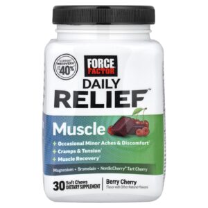Force Factor Daily Relief™ Músculos Cereja e Frutos Silvestres 30 Cápsulas Mastigáveis