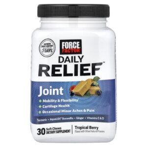 Force Factor Daily Relief™ Articulações Fruto Silvestre Tropical 30 Cápsulas Mastigáveis