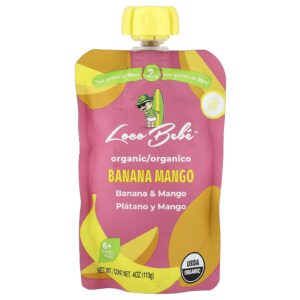 Loco Bebe Purê Orgânico A partir de 6 Meses Banana e Manga 113 g (4 oz)