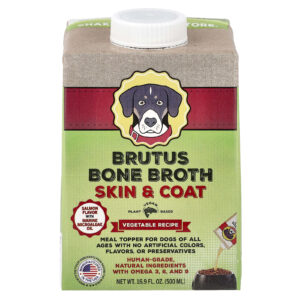 Brutus Bone Broth Pele e Pelos Receita com Vegetais Para Cães de Todas as Idades Salmão 500 ml (169 fl oz)