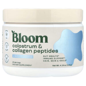 Bloom Colostro e Peptídeos de Colágeno Sem Sabor 118 g (416 oz)