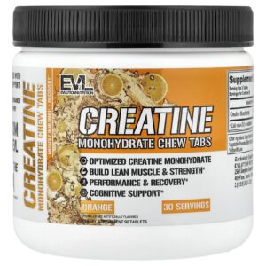 EVLution Nutrition Comprimidos Mastigáveis de Creatina Mono-hidratada Laranja 90 Comprimidos