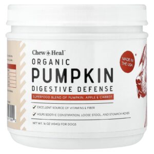 Chew + Heal Abóbora Orgânica para Defesa Digestiva Para Cães 454 g (16 oz)