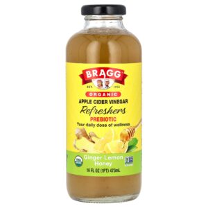 Bragg Refrescantes de Vinagre de Sidra de Maçã Orgânico Prebiótico Gengibre Limão e Mel 473 ml (16 fl oz)