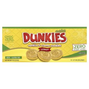 ChocZero Biscoitos Premium Golden Dunkies Biscoitos de Baunilha e Creme Limão 12 Pacotes 21 g (075 oz) Cada