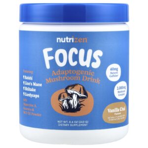 Nutricost NutriZen® Foco Bebida de Cogumelos Adaptogênicos Chai de Baunilha 240 g (86 oz)