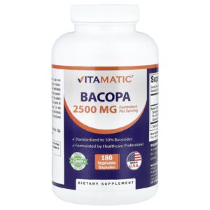 Vitamatic Bacopa 180 Cápsulas Vegetais (1.250 mg por Cápsula)