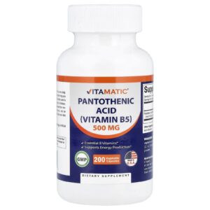 Vitamatic Ácido Pantotênico 500 mg 200 Cápsulas Vegetais