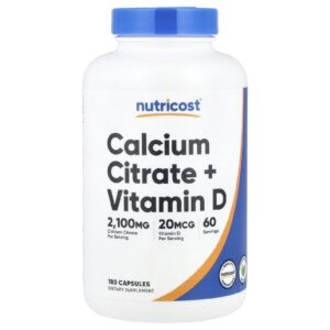 Nutricost Citrato de Cálcio + Vitamina D 180 Cápsulas