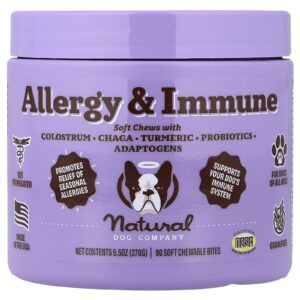 Natural Dog Company Alergias e Imunidade Para Cães Todas as Idades 90 Gomas Mastigáveis Suaves 270 g (95 oz)